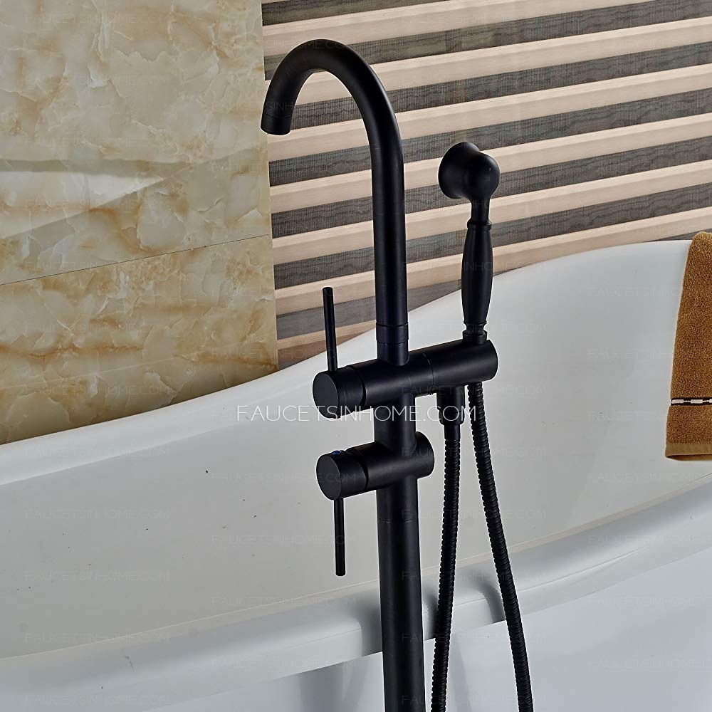 Oil Rubbed Bronze Bathroom Floor Mounted Bathtub Faucet Handle Lever Mixer Tap Handheld Spray