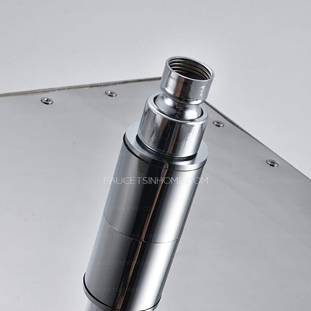 Square Chrome Shower Faucet Kit 10-inch Rainfall Shower Head LED Light Overhead Sprayer