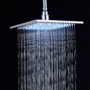 Square Chrome Shower Faucet Kit 10-inch Rainfall Shower Head LED Light Overhead Sprayer
