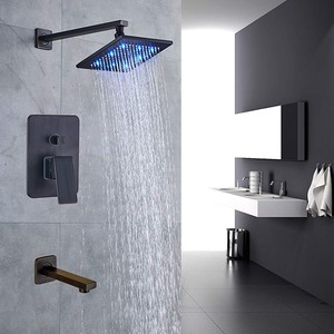 Oil Rubbed Bronze Shower Fixture 2-way Mixer Valve LED Light 8-inch Outdoor Rainfall Showerhead 