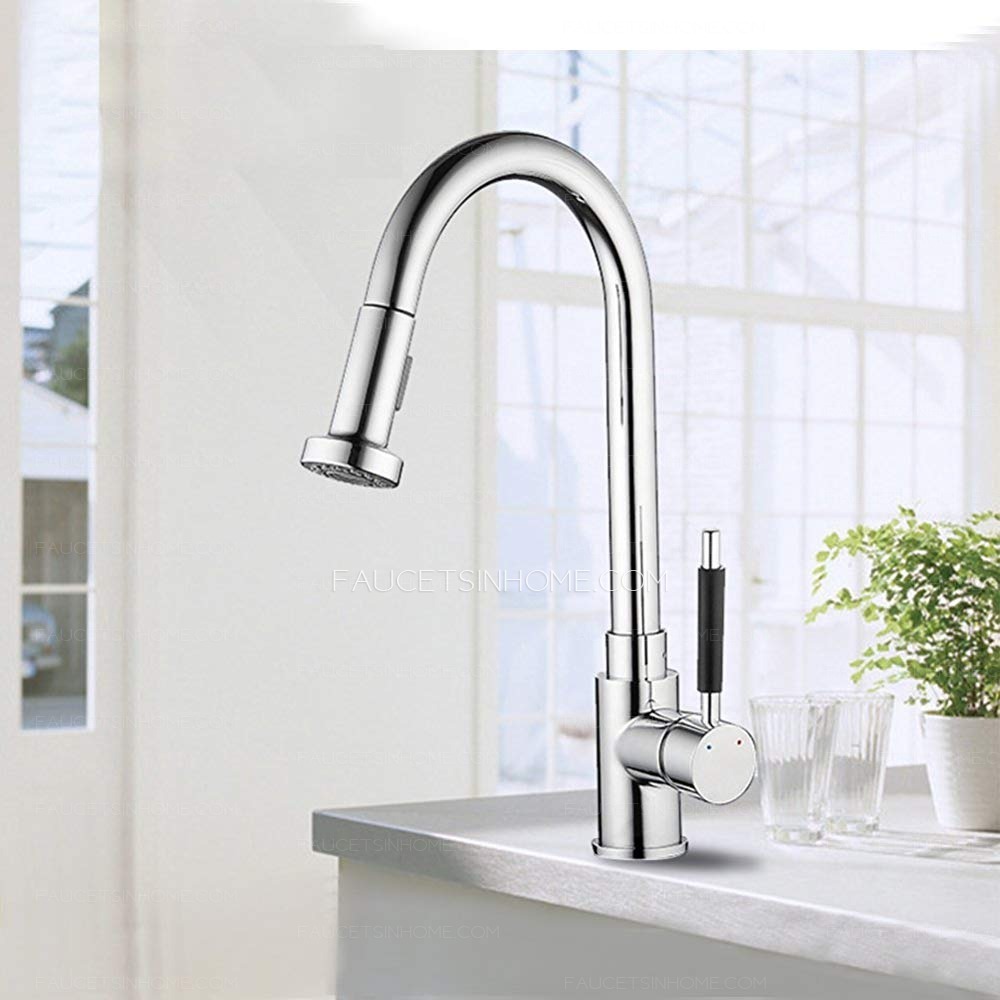 Single Handle Pull Down Kitchen Sink Faucet Commercial Mixer Tap 360 Degree Swivel Spout Polished Chrome