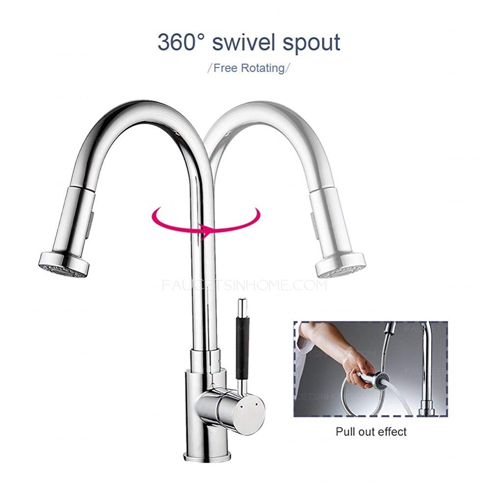 Single Handle Pull Down Kitchen Sink Faucet Commercial Mixer Tap 360 Degree Swivel Spout Polished Chrome