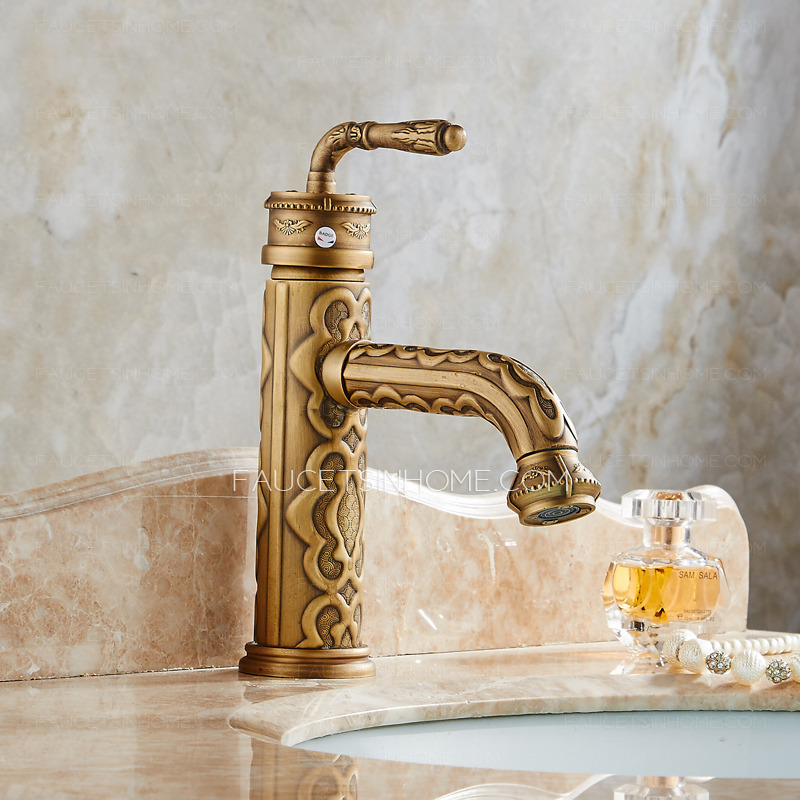 Gold Bathroom Sink Faucet High End Carve Commercial Tap Single Handle