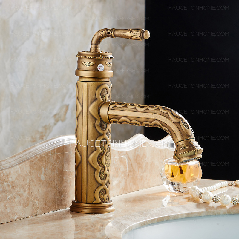 Gold Bathroom Sink Faucet High End Carve Commercial Tap Single Handle