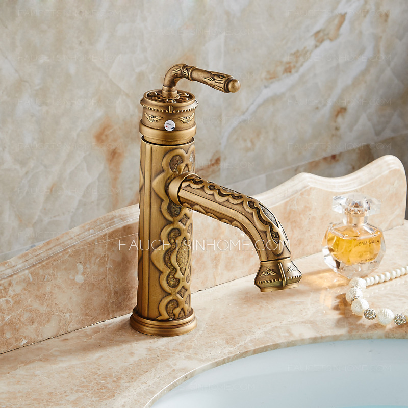 Gold Bathroom Sink Faucet High End Carve Commercial Tap Single Handle