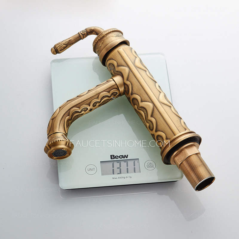 Gold Bathroom Sink Faucet High End Carve Commercial Tap Single Handle