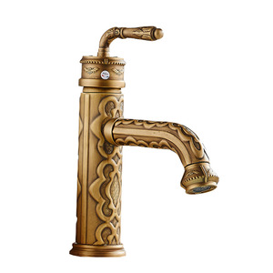 Gold Bathroom Sink Faucet High End Carve Commercial Tap Single Handle