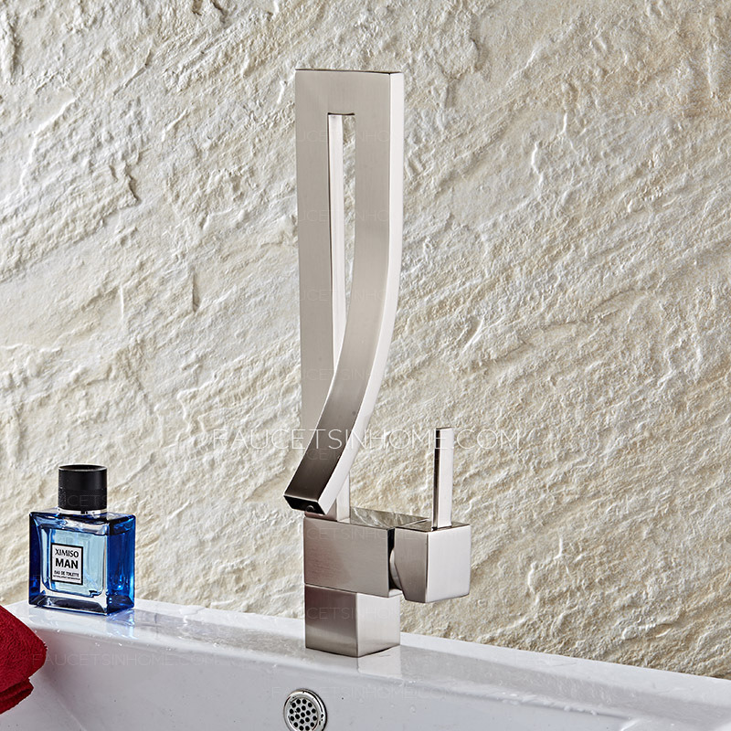 Modern Designer Brushed Bathroom Sink Faucet Single Hole Square Art