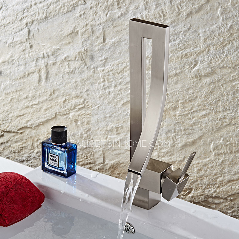 Modern Designer Brushed Bathroom Sink Faucet Single Hole Square Art
