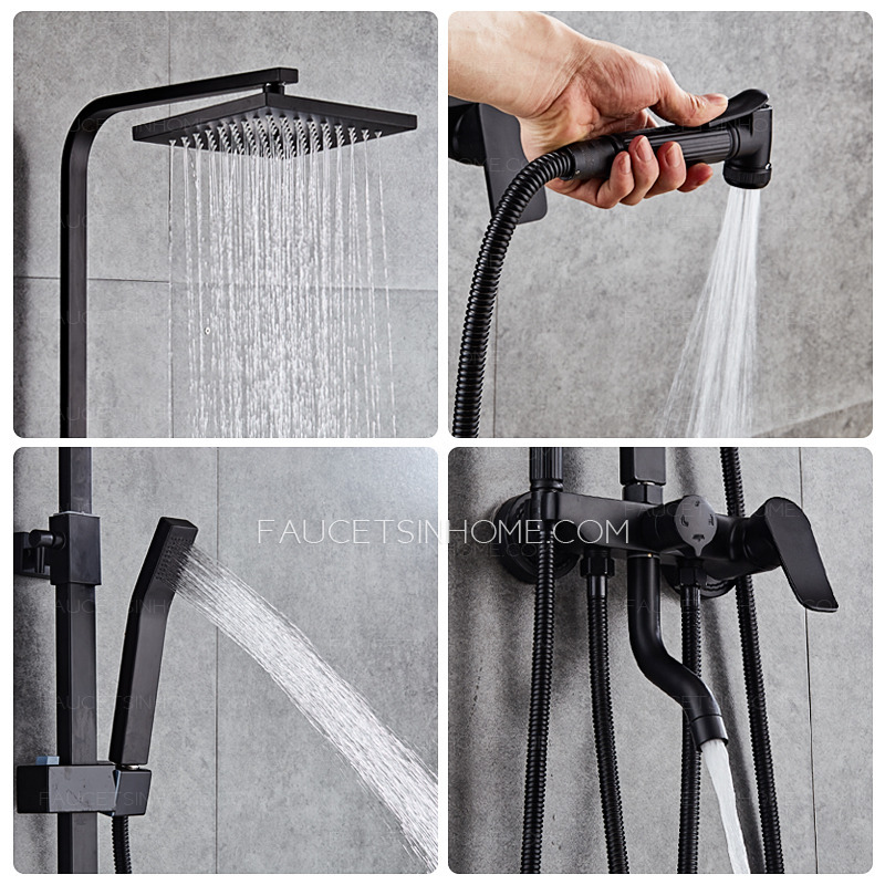 Black Oil Rubbed Bronzed Shower Faucet Kit Outdoor 8 Inch Shower Head