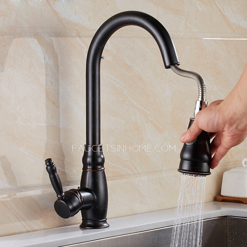 Matte Black Pull Out Kitchen Shower Sink Faucet Cold Water Mixer