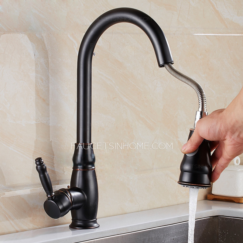 Matte Black Pull Out Kitchen Shower Sink Faucet Cold Water Mixer