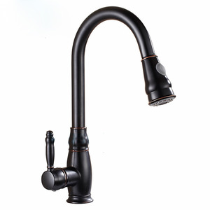 Matte Black Pull Out Kitchen Shower Sink Faucet Cold Water Mixer