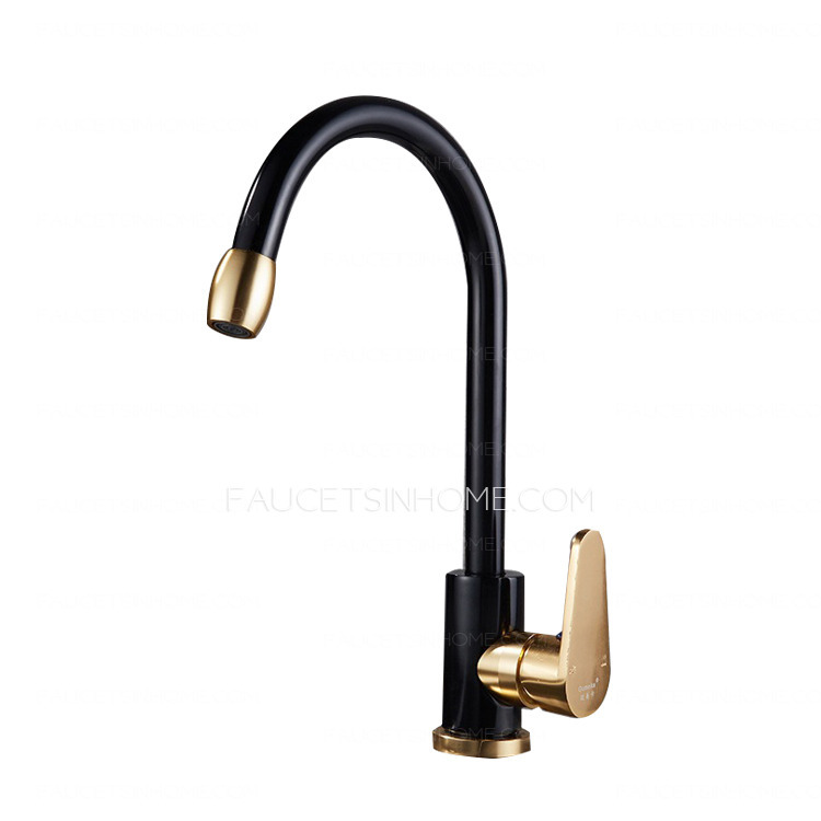 Modern Black And Gold Gooseneck Aluminum Kitchen Sink Faucet Simple
