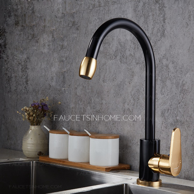 Modern Black And Gold Gooseneck Aluminum Kitchen Sink Faucet Simple