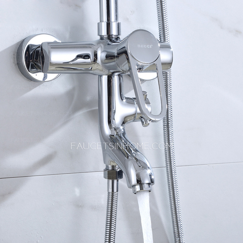 Sliver Waterfall Wall Mounted Bathroom Shower Faucet System Brass