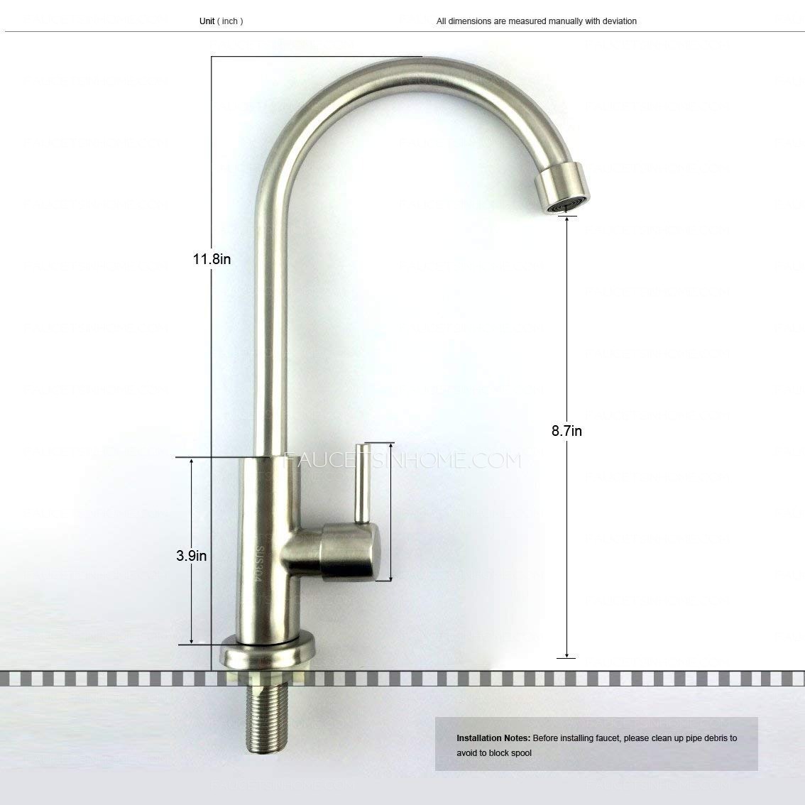 Utility Brushed Nickel Gooseneck Stainless Steel Kitchen Sink Faucet Cold