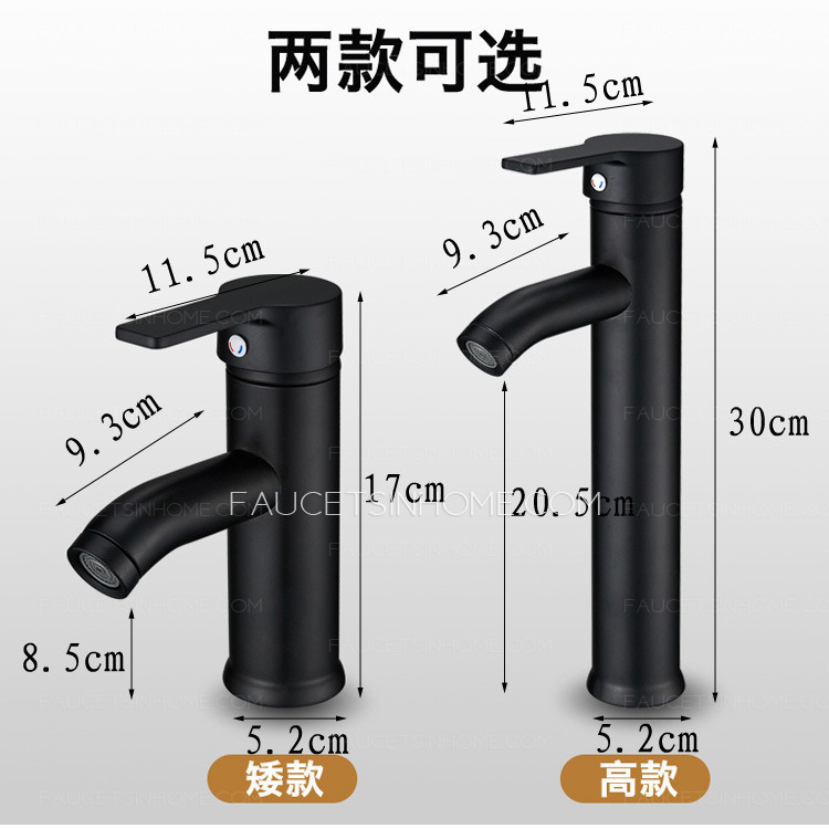 Matte Black Stainless Steel Round Shower Sink Faucet Cold Water Mixer 