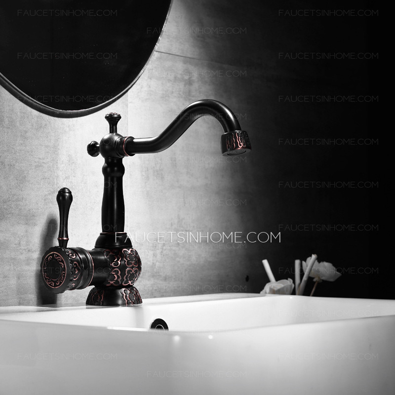 Vinsally Matte Black Brass Cold Water Mixer Bathroom Shower Sink Tap Single Handle