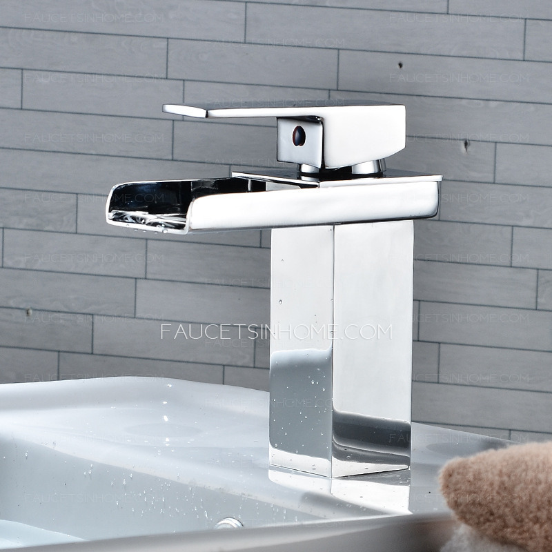 Modern Solid Brass Polished Chrome Single Handle Square Waterfall Faucet