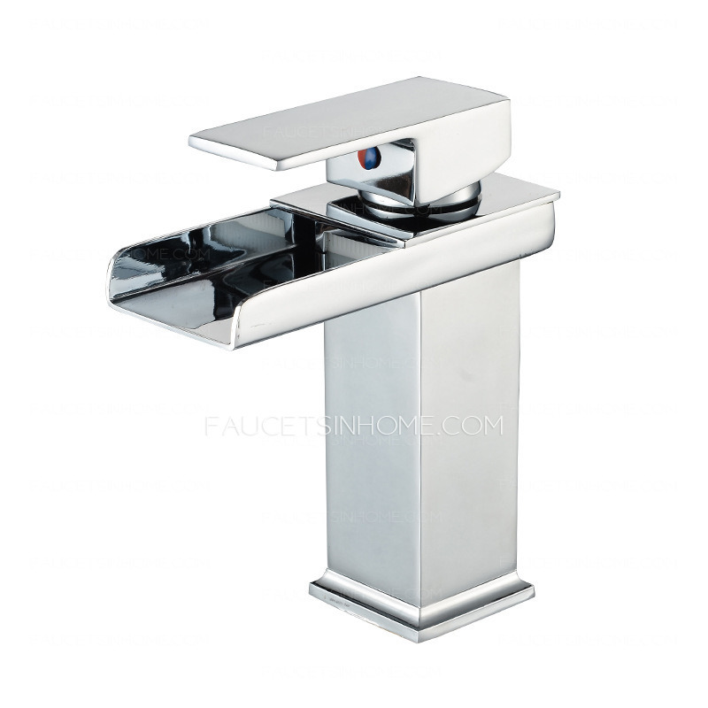 Modern Solid Brass Polished Chrome Single Handle Square Waterfall Faucet