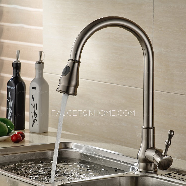 Matte Grey Pull Out Brass Cold Water Mixed Kitchen Shower Tap 