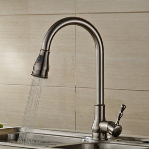 Matte Grey Pull Out Brass Cold Water Mixed Kitchen Shower Tap 