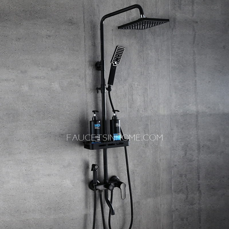 Matte Black Brass Waterfall Stainless Steel Bathroom Shower System