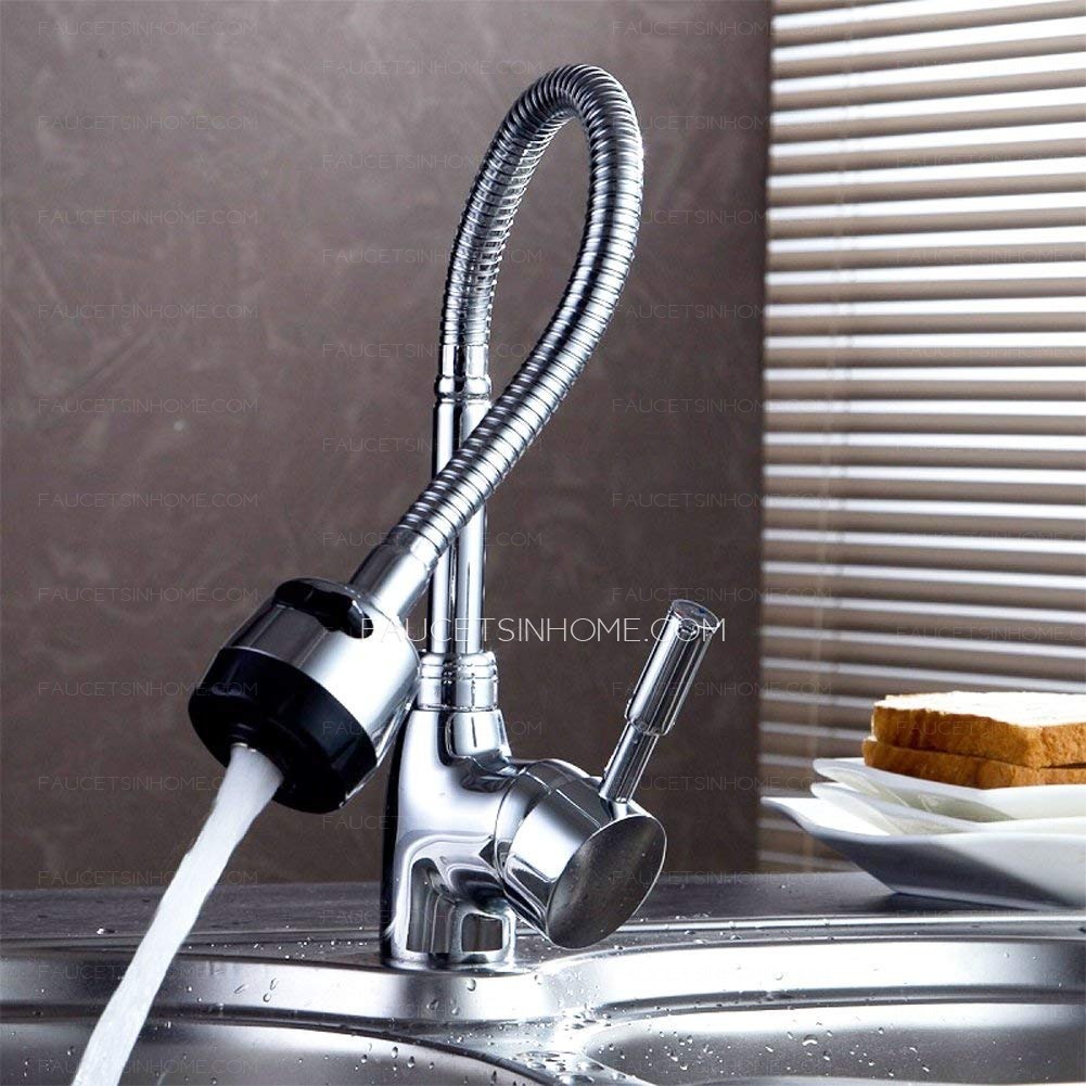 Sliver Single Handle Chrome Pull Down Kitchen Shower Sink Faucet