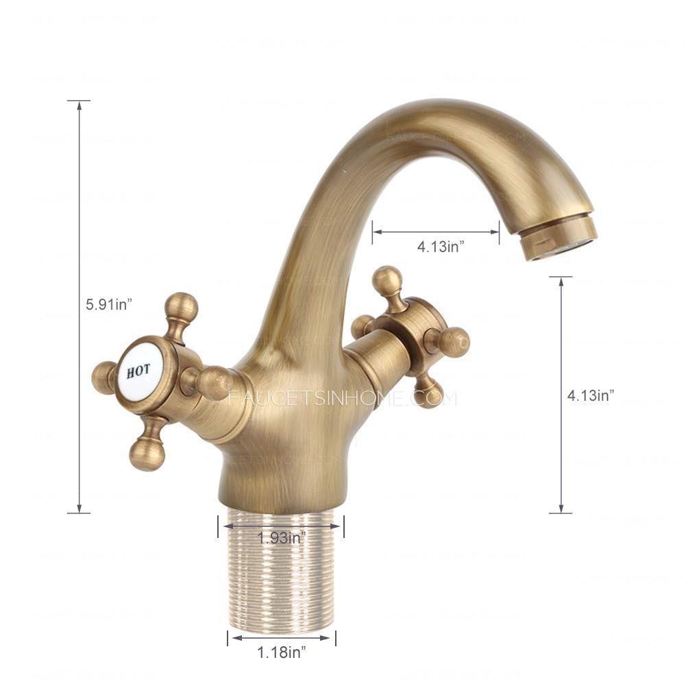 Golden Antique Brass Double Cross Handle Bathroom Sink Faucet 