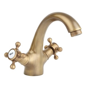 Golden Antique Brass Double Cross Handle Bathroom Sink Faucet 