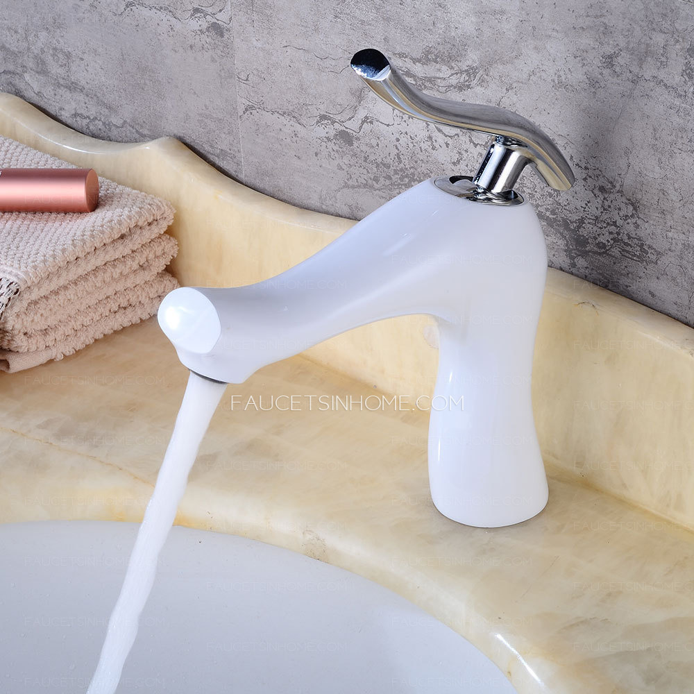 White Painted Brass Bathroom Sink Faucets Undermount Mixer 1 Hole Taps