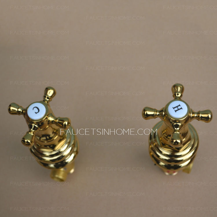 Gold Vintage Brass Split Bathtub Faucet European Style Floor Mounted 