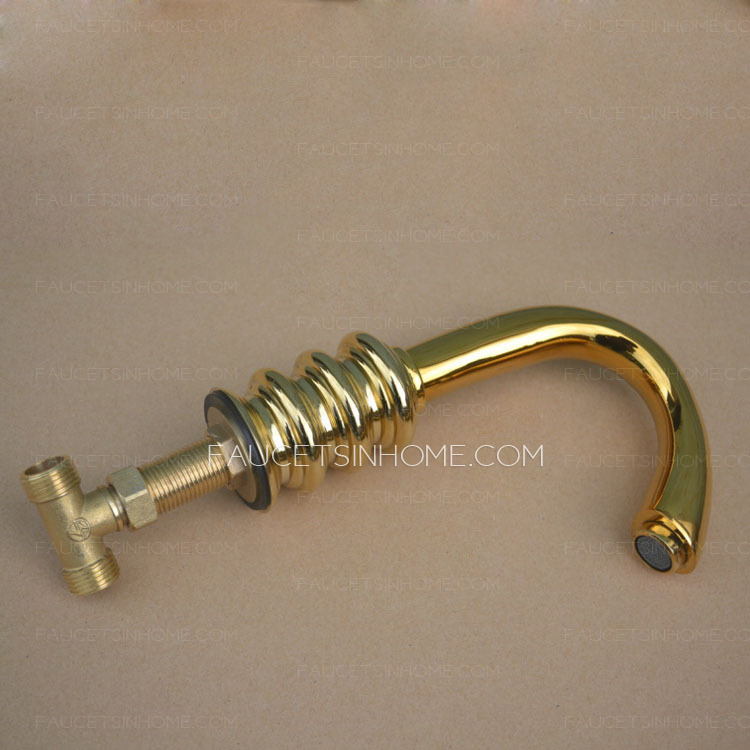 Gold Vintage Brass Split Bathtub Faucet European Style Floor Mounted 