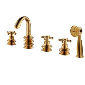 Gold Vintage Brass Split Bathtub Faucet European Style Floor Mounted 