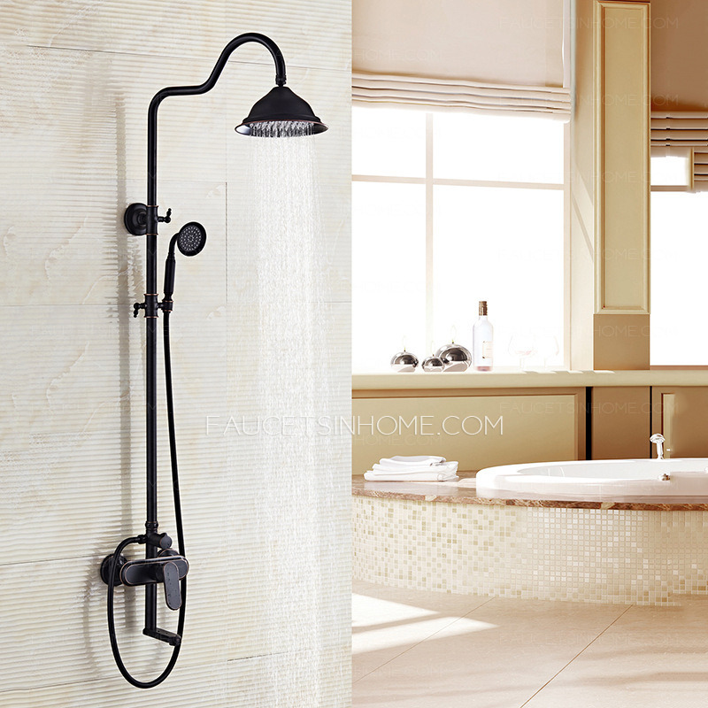 Nordic Matte Black Brass Retro Cold Water Mixed Bathroom Shower System