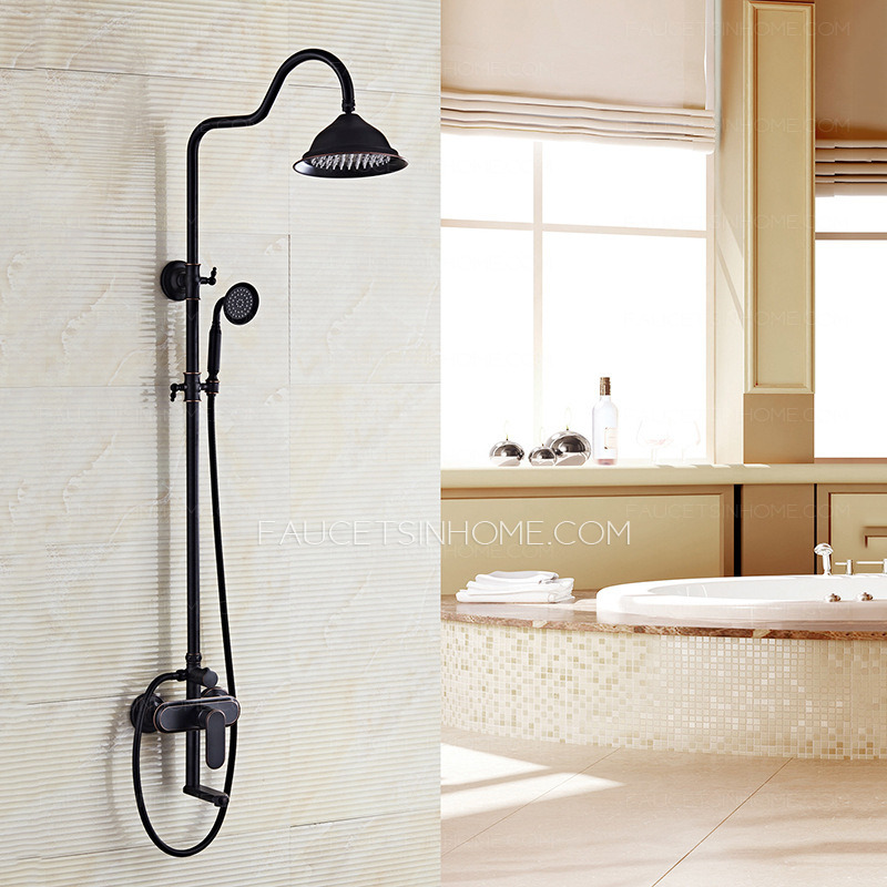 Nordic Matte Black Brass Retro Cold Water Mixed Bathroom Shower System