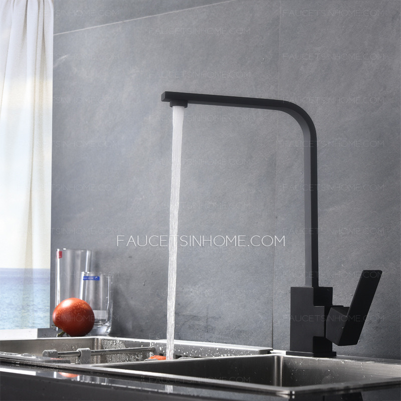 Matte Black Stanless Steel Square Single Handle Kitchen Shower Faucet