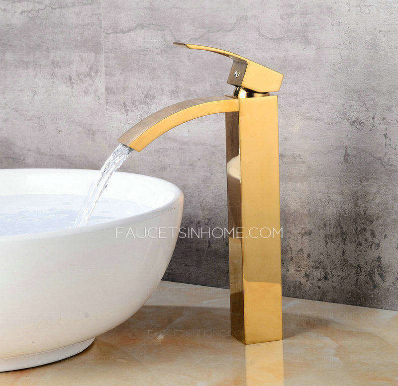 Gold Waterfall Square Brss Single Handle Kitchen Shower Faucet