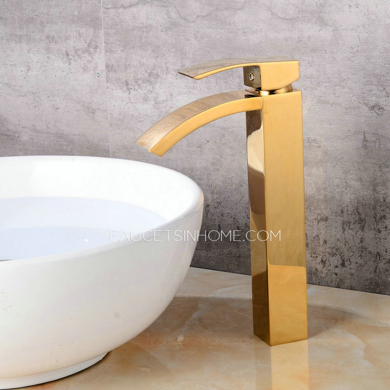 Gold Waterfall Square Brss Single Handle Kitchen Shower Faucet