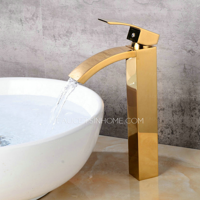 Gold Waterfall Square Brss Single Handle Kitchen Shower Faucet