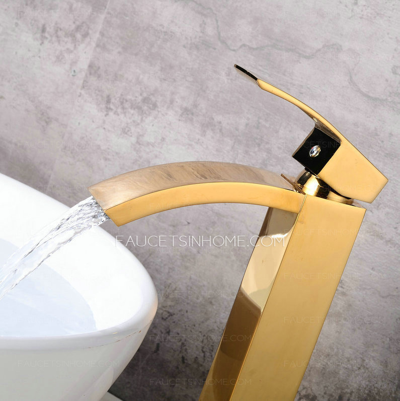 Gold Waterfall Square Brss Single Handle Kitchen Shower Faucet