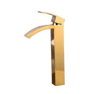 Gold Waterfall Square Brss Single Handle Kitchen Shower Faucet