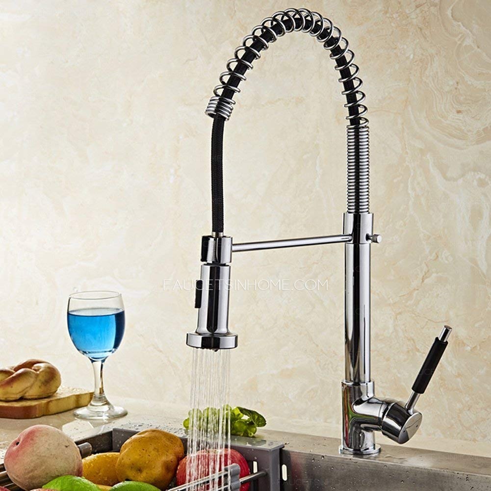 Spring Pull Down Commercial Hot And Cold Kitchen Faucet Pull Out Bar Sink