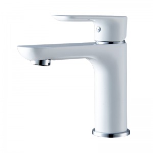 Simple White Square Shaped Bathroom Sink Faucet Single Handle