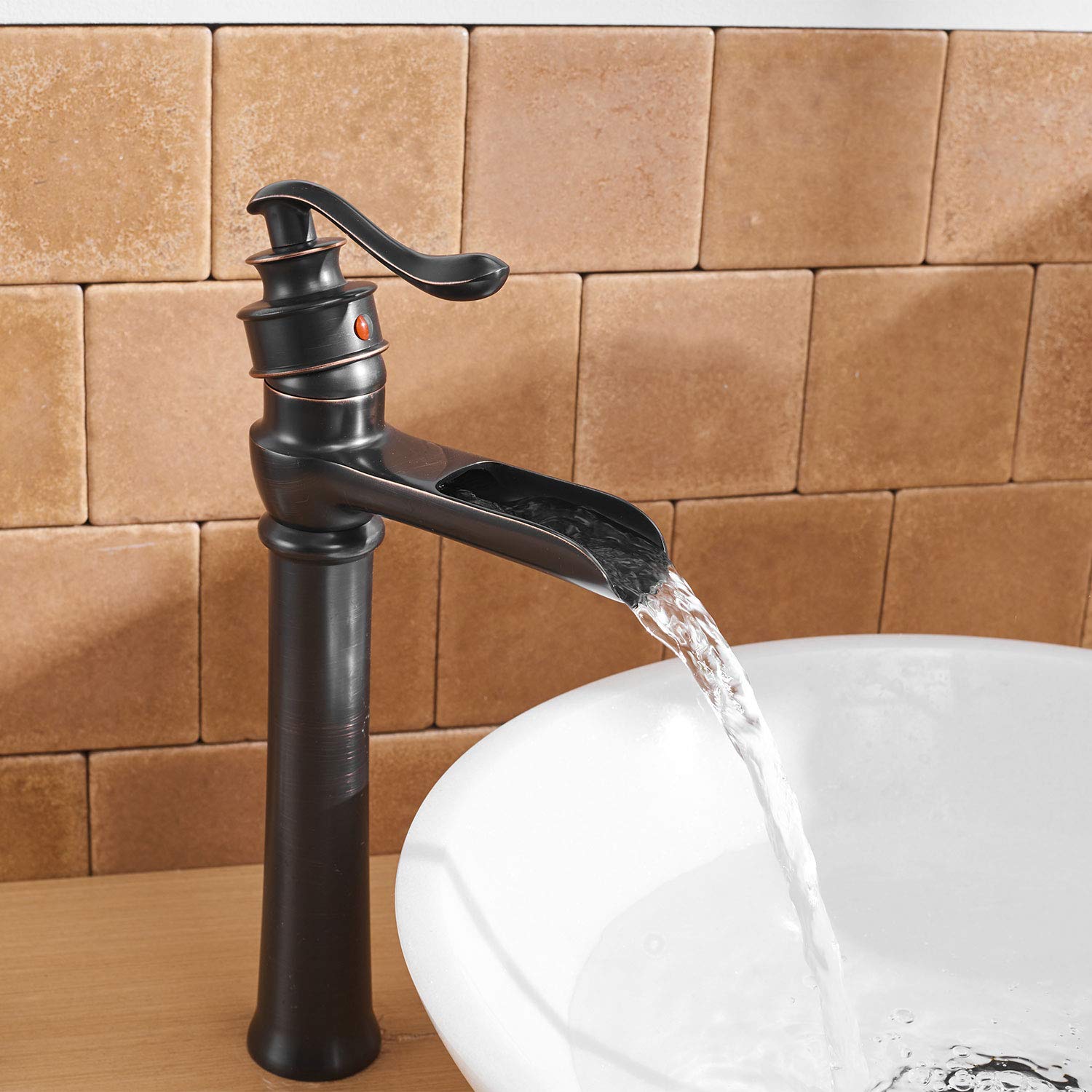 Waterfall Spout Oil Rubbed Bronze Bathroom Faucet Deck Mounted Vessel Sink Single Lever Handle Commercial Basin Mixer Tap Faucet One Hole