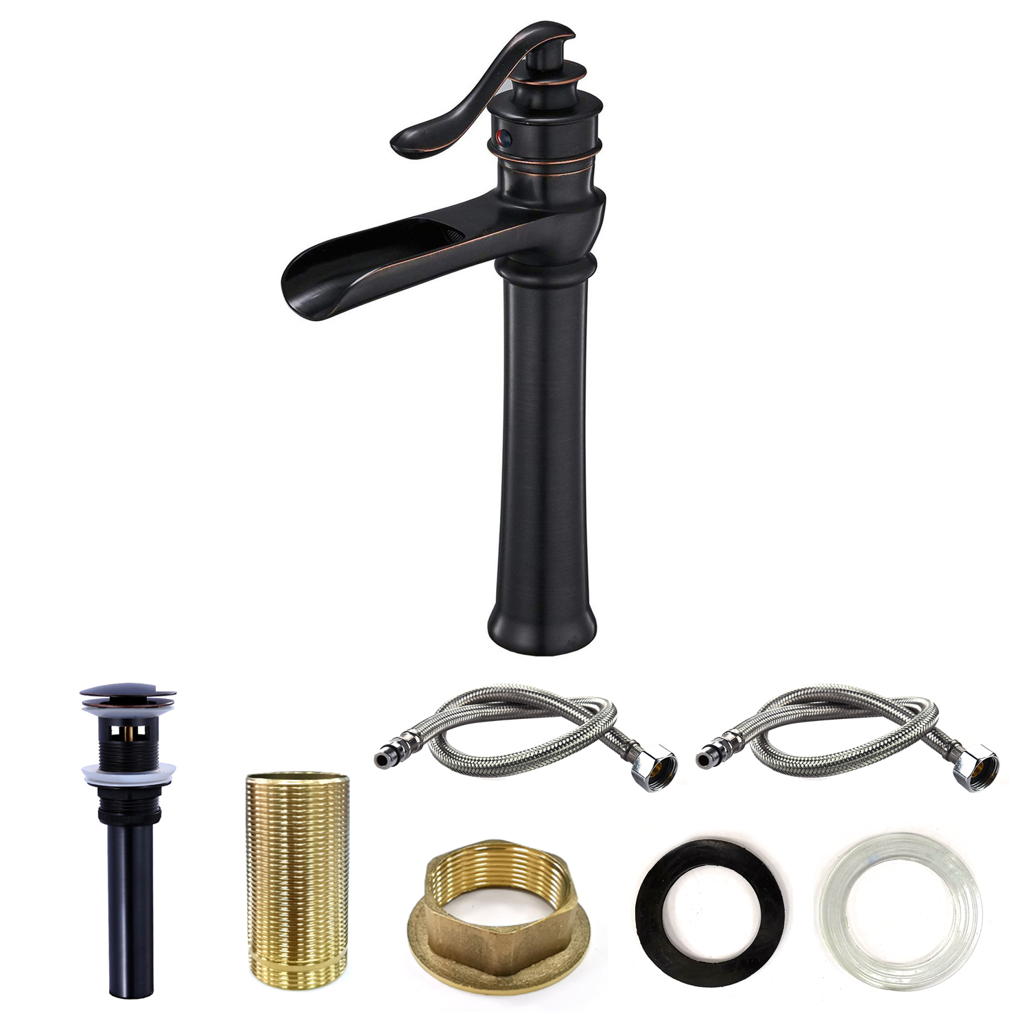 Waterfall Spout Oil Rubbed Bronze Bathroom Faucet Deck Mounted Vessel Sink Single Lever Handle Commercial Basin Mixer Tap Faucet One Hole
