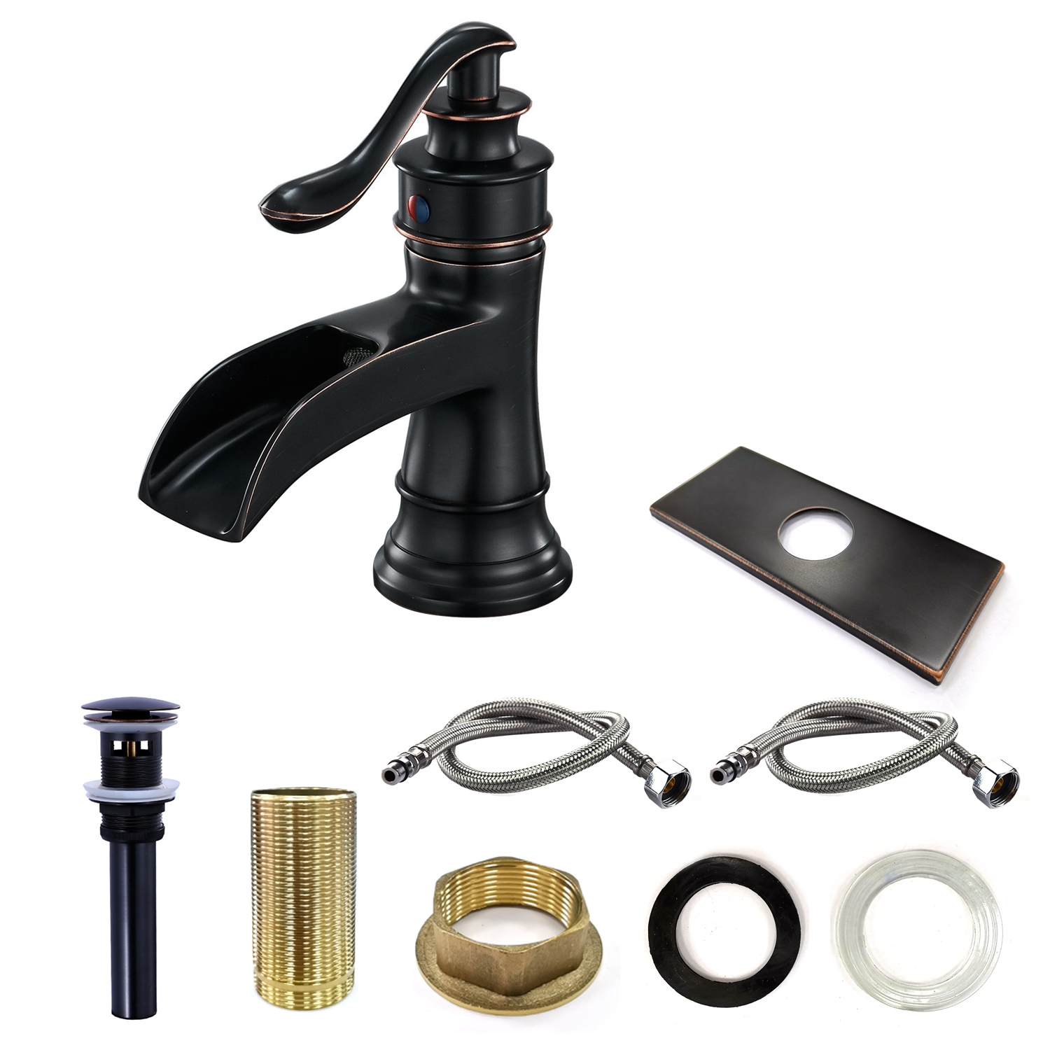 Waterfall Spout Oil Rubbed Bronze Basin Mixer Single Handle Vessel Bathroom Sink Faucet Commercial ORB Tap Faucet Deck Mount One Hole