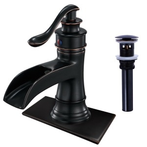 Waterfall Spout Oil Rubbed Bronze Basin Mixer Single Handle Vessel Bathroom Sink Faucet Commercial ORB Tap Faucet Deck Mount One Hole