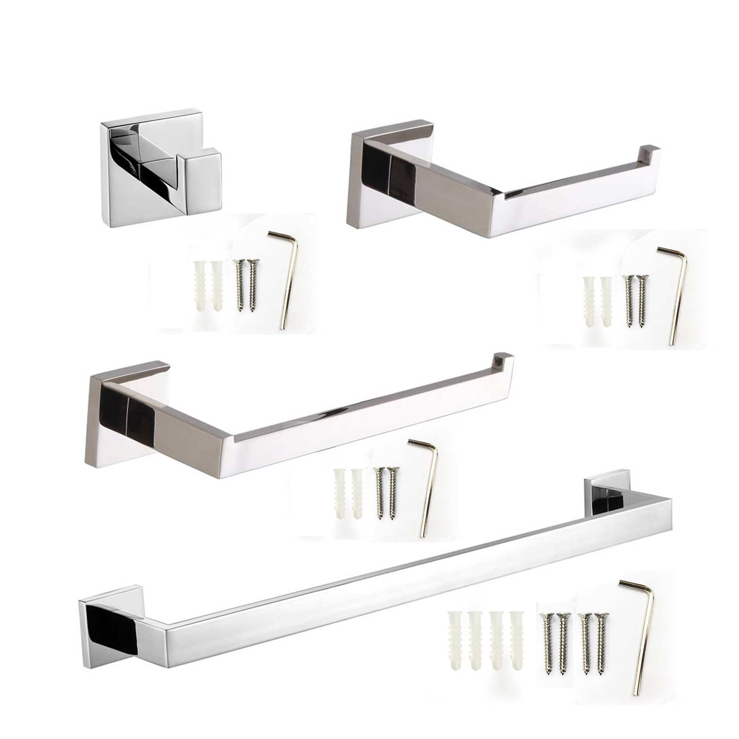 Bathroom Hardware Set Accessories 4-Piece Paper Towel Holder Towel Bar Set Towel Rack Robe Hook Bathroom Decor Stainless Steel